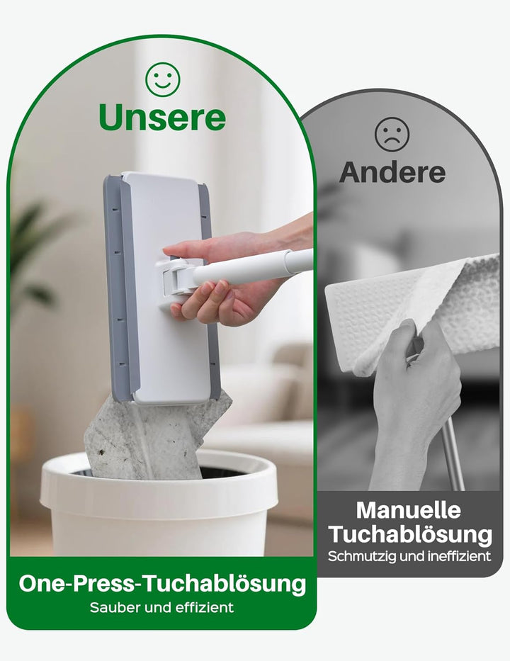 LyriFine Bodenwischer Set 2-in-1, Trocken- und Nasswischmopp mit One-Touch Abwurf, 1s Pad-Befestigun