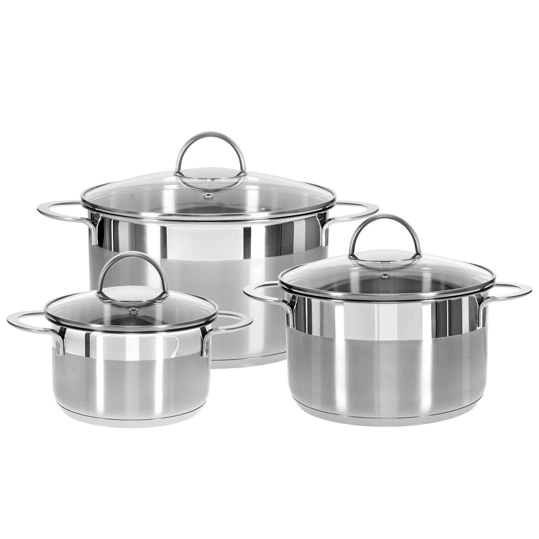 GRÄWE Kochtöpfe inkl. Glasdeckel, 3er Topf-Set, Ø 16 cm (1,5 Liter), Ø 20 cm (3 Liter), Ø 24 cm (5 L