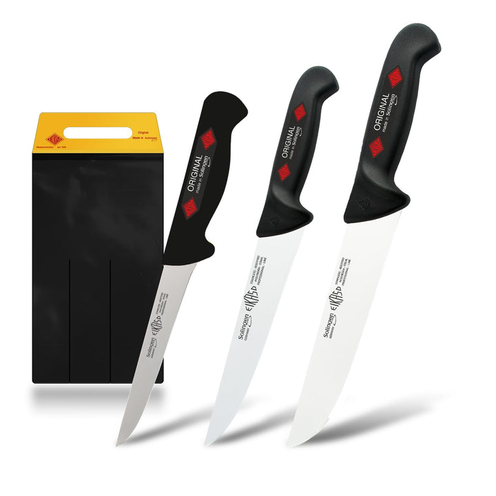 EIKASO Solingen Metzgermesser Set Schlachtmesser-Set 3-Teilig. Profi Messerset aus Molybdänstahl 1.4