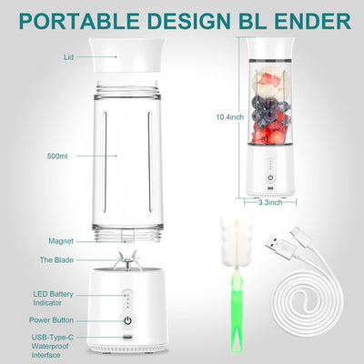 VORTEX A7-WEISS BPA frei, FDA-, CE-, RoHS-, FCC-konform,wiederaufladbar, sechs Edelstahlklingen, Lad