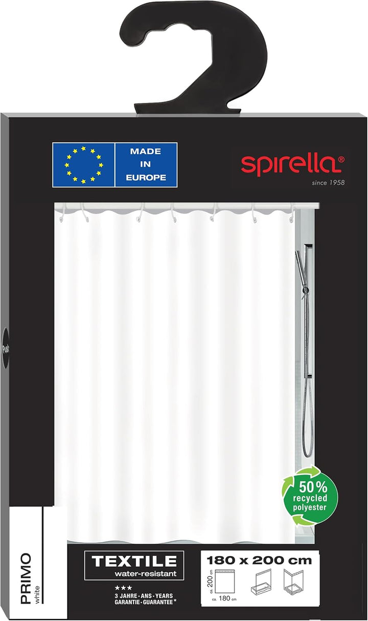 Spirella Anti-Schimmel Duschvorhang - Anti-Bakteriell, waschbar, wasserdicht, Polyester, „Primo“ 180