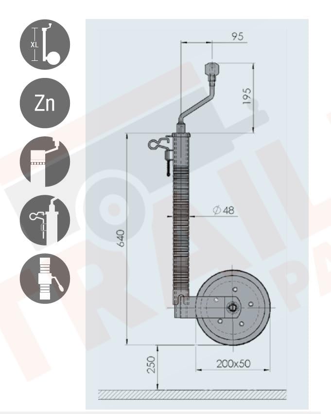 p4U ALKO Original AL-KO Stützrad Ø48 300kg Durchrutschsicherung Anhänger Wohnmobil 1223614