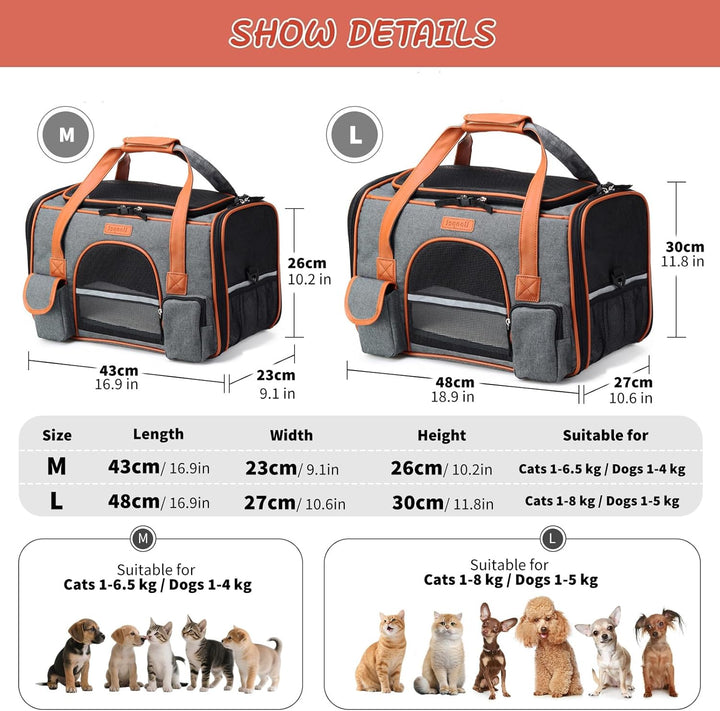 PETCUTE Transportbox Katze und Hunde,Katzentransportbox mit Abnehmbare Matte,Faltbare Atmungsaktiv K