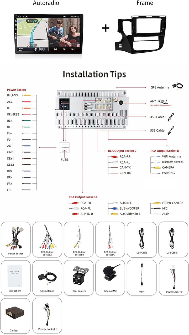 YUNTX [6GB+128GB] Android 10 2 Din Autoradio für Mitsubishi Outlander(2012-2018)-[Integriertes Wirel