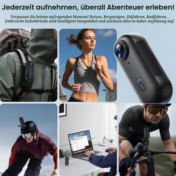 Action Cam, Mini Bodycam, POV Vlog Kamera 120° Weitwinkel, wasserdicht bis 30 m, 10+ Zubehörteile, 1