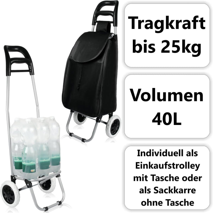 2IN1 Einkaufstrolley auch als Sackkarre nutzbar klappbar 40L Tasche bis 25kg Einkaufswagen mit gross
