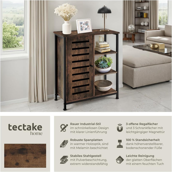 tectake Sideboard mit 3 Fächern und Schrankfach, 71 x 32 x 82 cm, Industrie-Design, Holz Kommode für