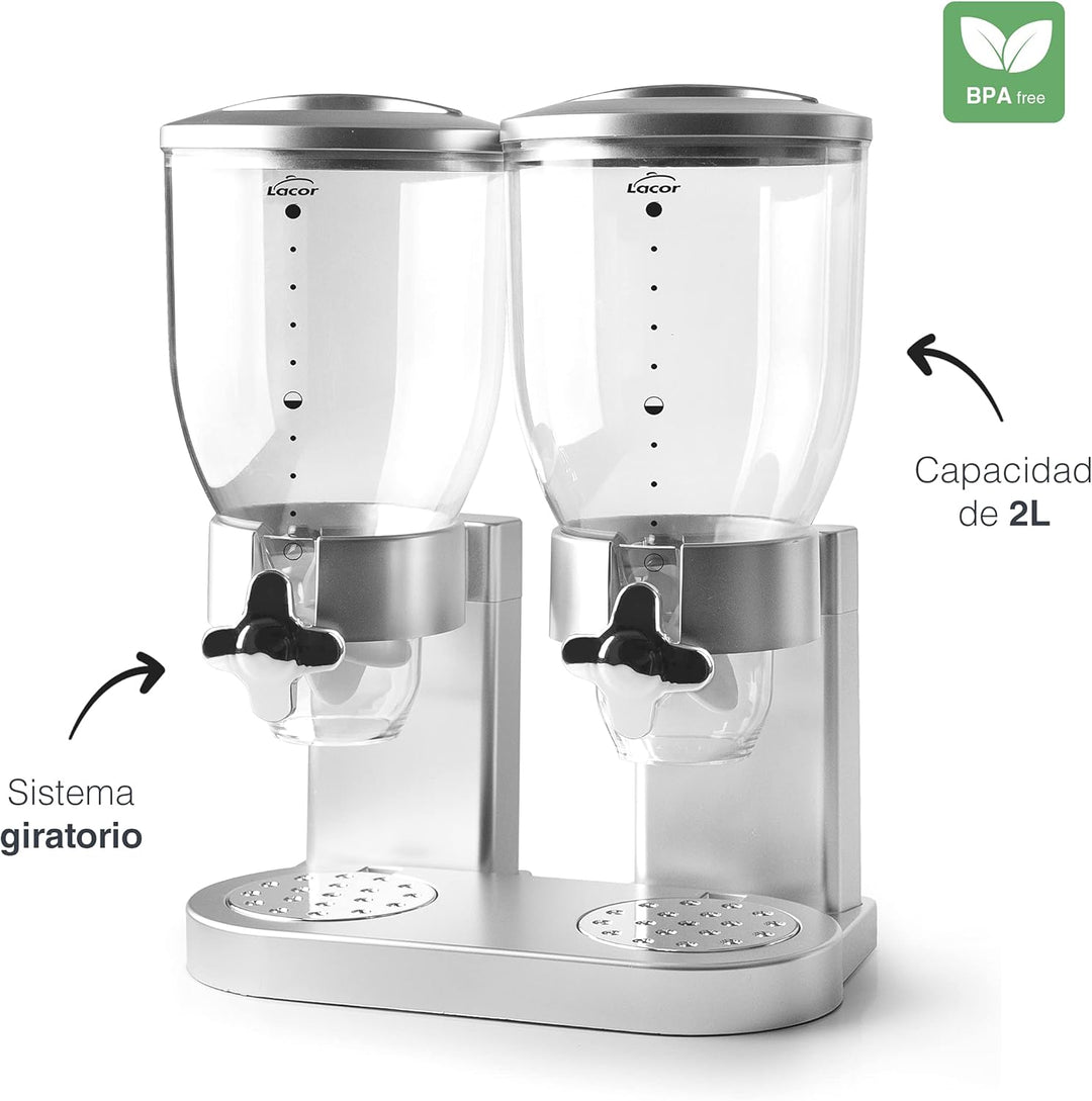 LACOR - 62596 - Spender für Getreide, trockene Früchte, Paste und Süssigkeiten, doppelter Behälter,