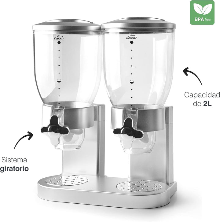 LACOR - 62596 - Spender für Getreide, trockene Früchte, Paste und Süssigkeiten, doppelter Behälter,