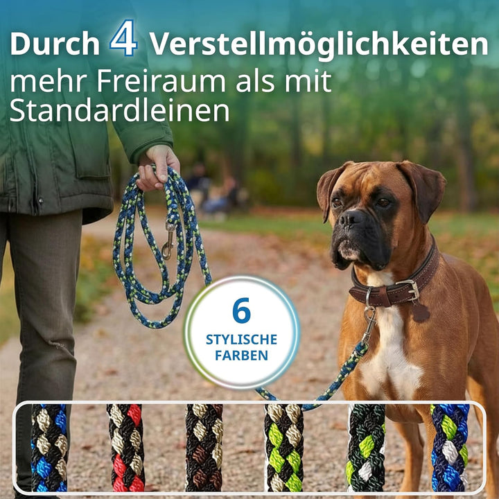 Geflochtene Hundeleine für grosse Hunde bis 60 kg | 4-Fach verstellbare Führleine | 2,80 m lang | Du