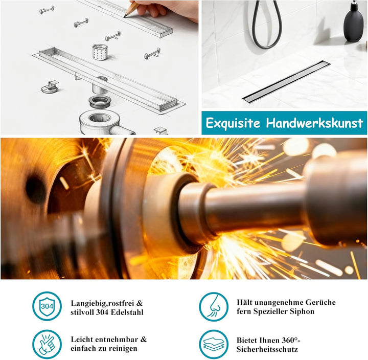 60cm Duschrinne Edelstahl– Superflache Linienentwässerung, 60cm