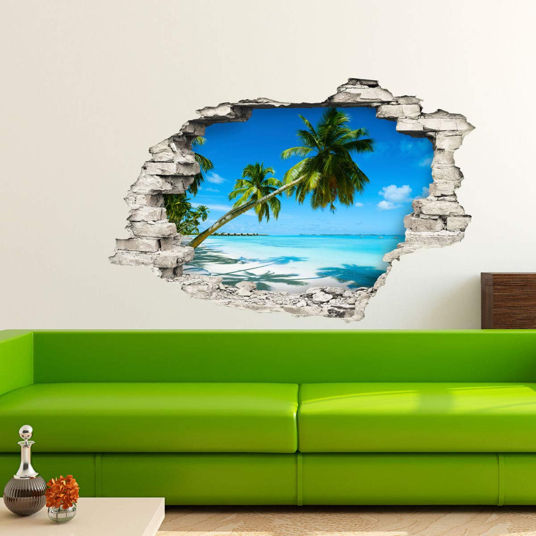 Sticker 3D Effekt |Wandaufkleber Tropische Landschaft - Tapete Dekoration optische Täuschung Raum un