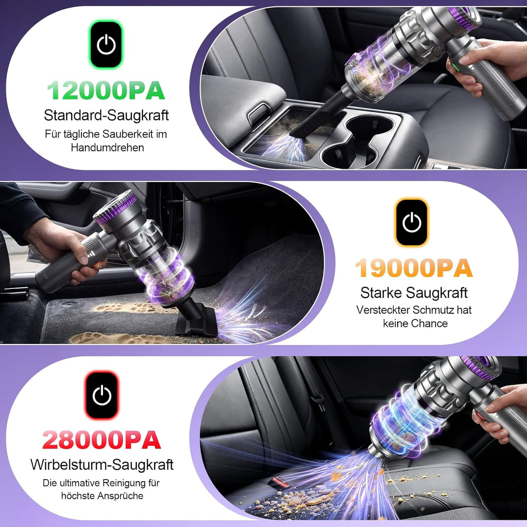 Autostaubsauger, 4-in-1 Mini Handstaubsauger Auto Akku Kabellos, 28000Pa Auto Staubsauger Stark, 3-G