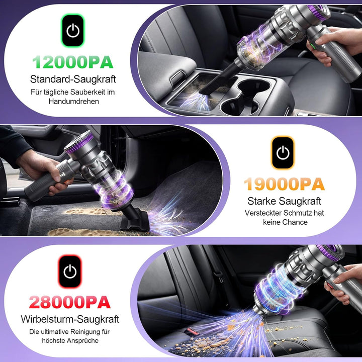 Autostaubsauger, 4-in-1 Mini Handstaubsauger Auto Akku Kabellos, 28000Pa Auto Staubsauger Stark, 3-G