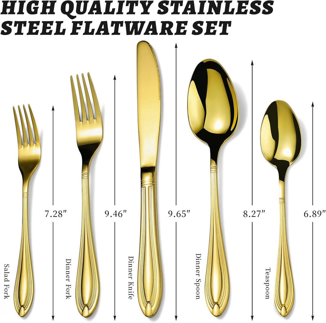 univionlions Besteckset Gold für 4 Personen-20 teilig Essbesteck Set Elegantes Bestecksets mit Gabel