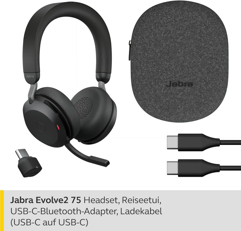 Jabra Evolve2 75 Wireless PC Headset with 8-Microphone Technology - Dual Foam Stereo Headphones with