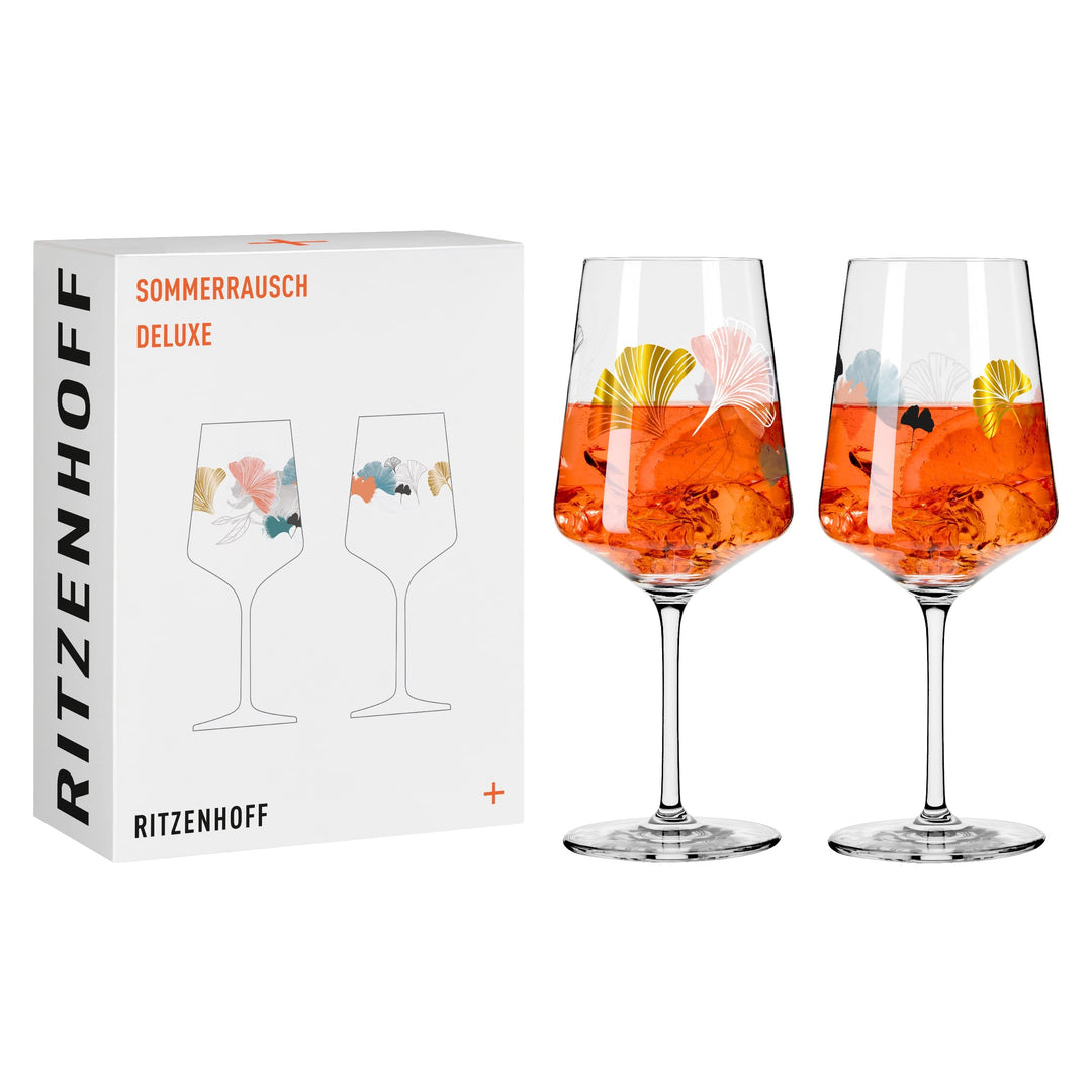 RITZENHOFF 2841018 Aperitif-Glas Sprizz 2er-Set 500 ml – Serie Sommerrausch Deluxe – mit Ginko-Motiv