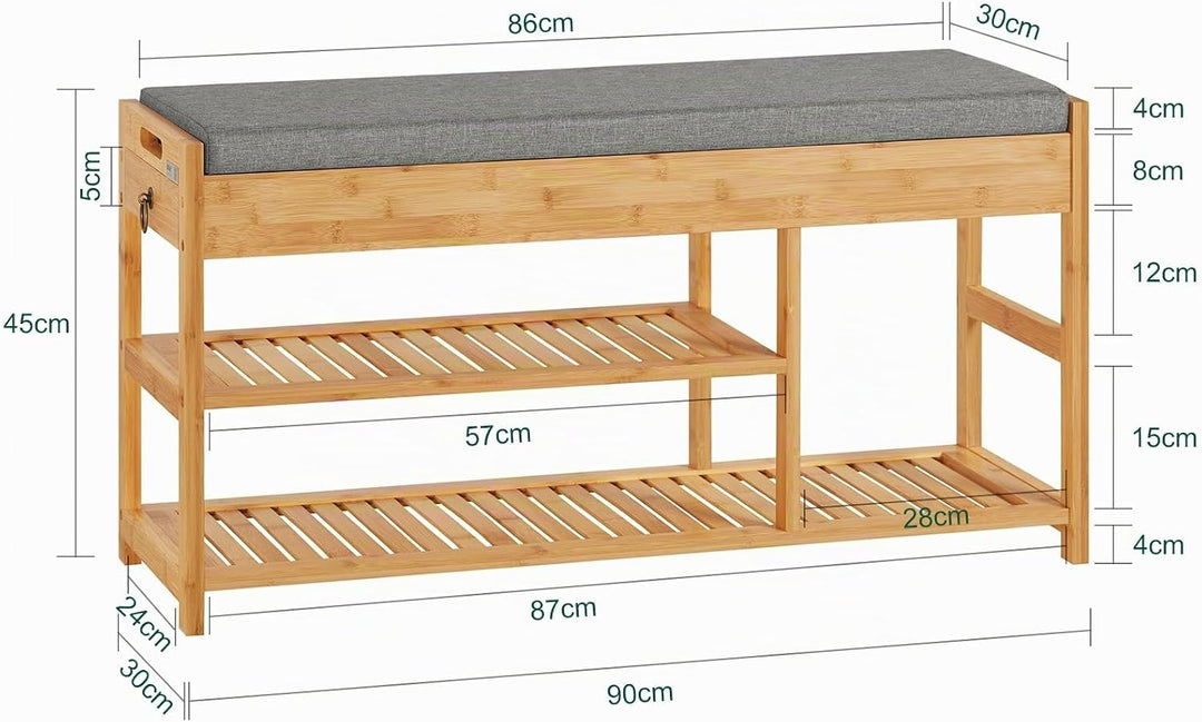SoBuy FSR47-N Schuhbank mit Sitzfläche und Schubladen Garderobenbank Schuhregal Sitzbank Bambus BHT