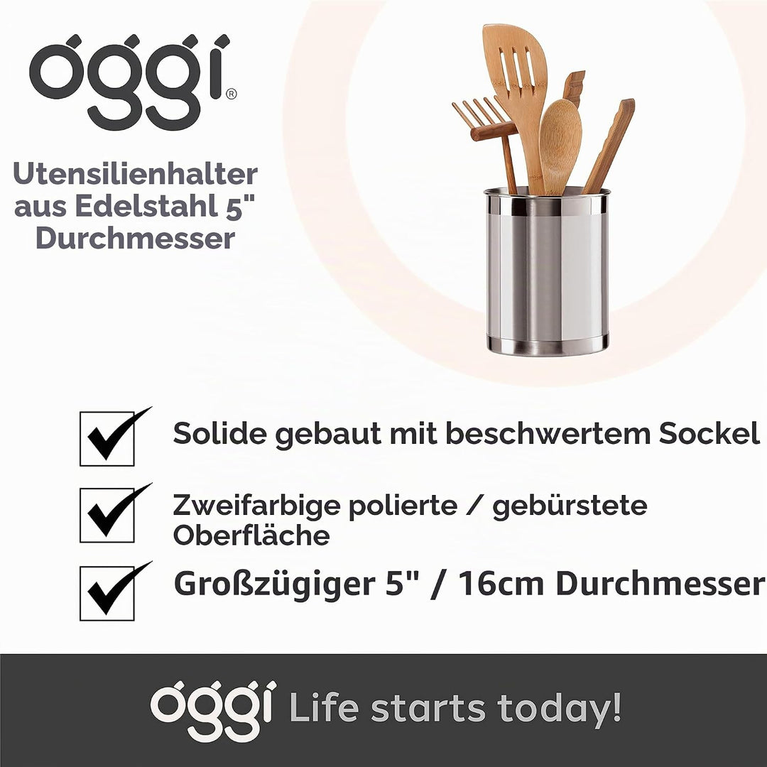 Oggi Steel Utensil Holder Utensilienbehälter, Edelstahl: 12,7 cm, Regular regulär, regulär