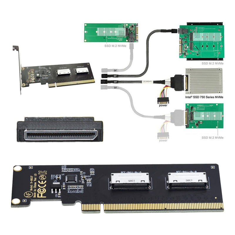 CY PCIe 16X auf Dual Oculink SFF-8612 SFF-8611 8X VROC Adapter für Mainboard SSD Grafikkarte Dual 8X