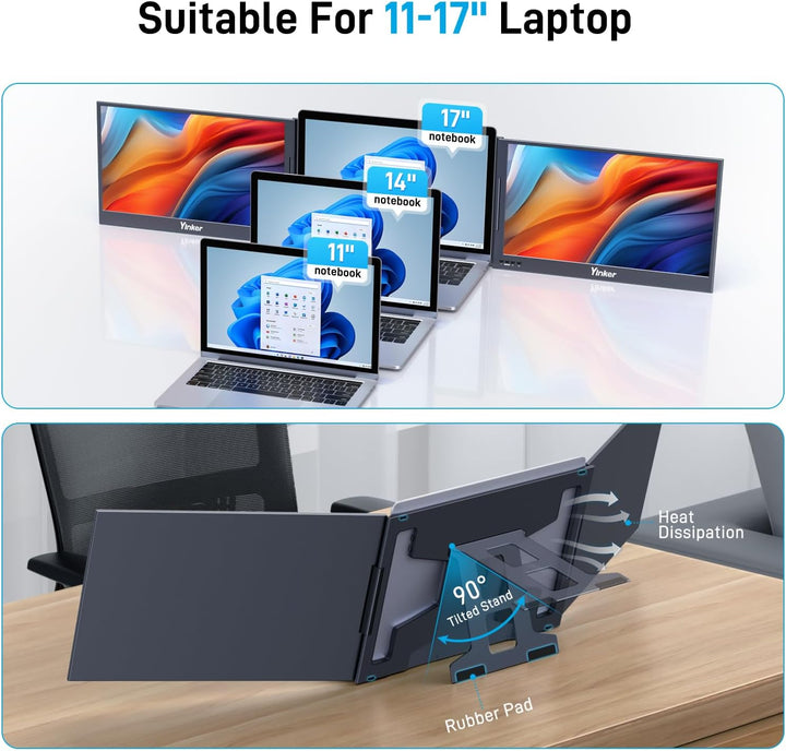 Yinker 15.6" FHD Triple Screen Laptop Erweiterung Laptop Screen Extender EIN-Kabel-Verbindung für 11