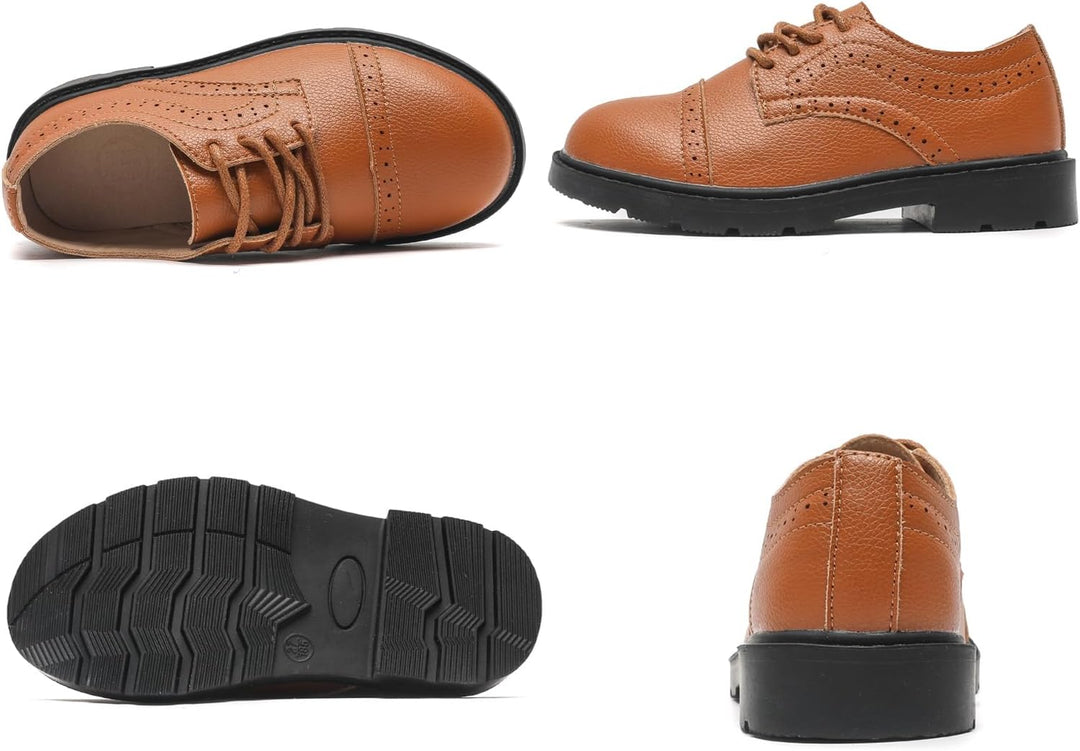 DADAWEN Jungen Anzugschuhe Schule Uniformschuhe Schnürhalbschuhe 34 EU Braun, 34 EU Braun