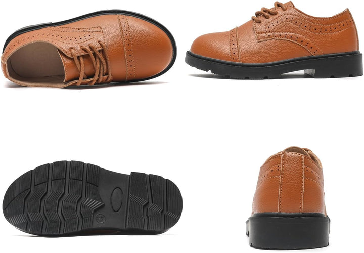 DADAWEN Jungen Anzugschuhe Schule Uniformschuhe Schnürhalbschuhe 34 EU Braun, 34 EU Braun