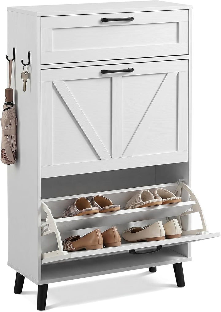 BonVache Schuhschrank schmal, Schuhkipper mit 2 Klappen&amp;Schublade, Schuhregal mit Trennwände verstel