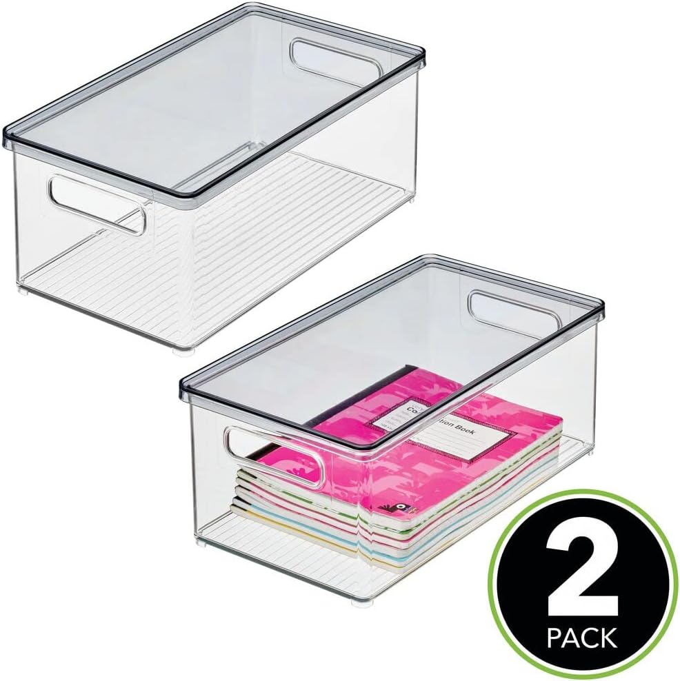 mDesign 2er-Set Schreibtischablage – Aufbewahrungsbox mit Deckel aus robustem Kunststoff – rechtecki