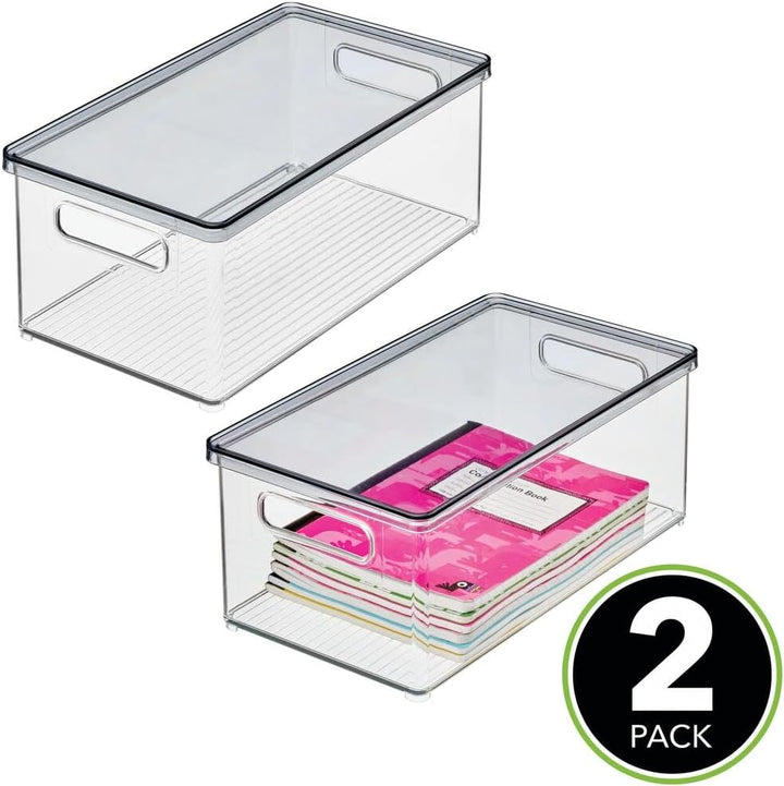 mDesign 2er-Set Schreibtischablage – Aufbewahrungsbox mit Deckel aus robustem Kunststoff – rechtecki