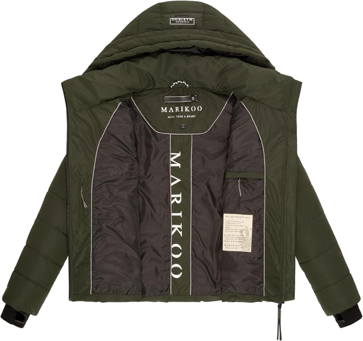 MARIKOO Damen Winterjacke warme Steppjacke mit abnehmbarer Kapuze Samuiaa XVI XS-3XL XS Dark Olive,