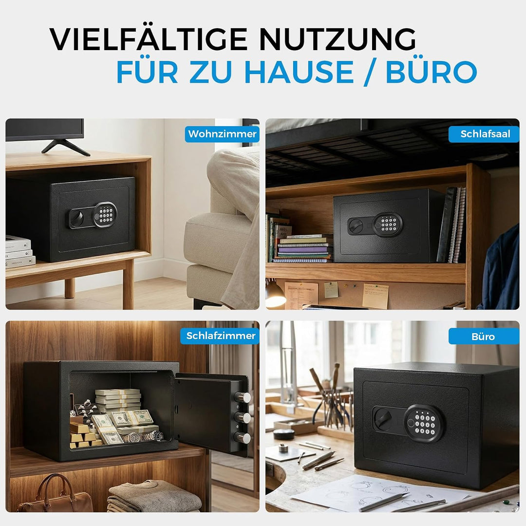 GTPLAYER Tresor für Zuhause, Mini Sicherheitstresor LED-Beleuchtung mit Fingerabdruck, Zahlencode, N