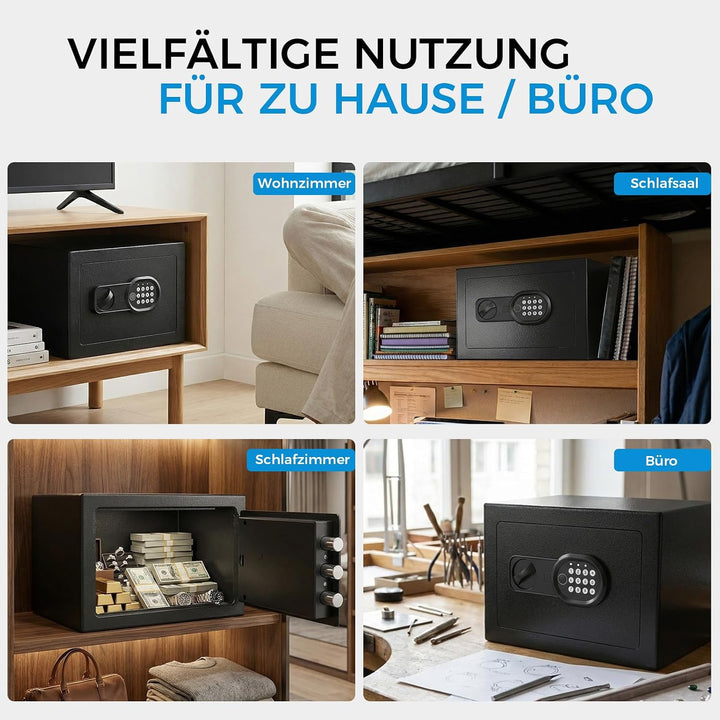 GTPLAYER Tresor für Zuhause, Mini Sicherheitstresor LED-Beleuchtung mit Fingerabdruck, Zahlencode, N