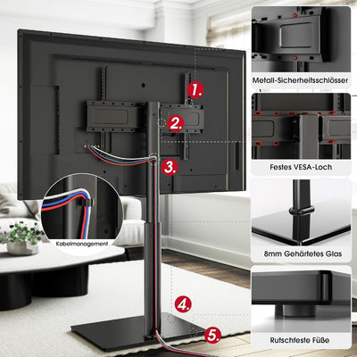 AOKCOS TV Ständer Bodenständer Höher 1.6m für 43-75 85 Zoll Fernseher, Neigbar Schwenkbar Höhenverst