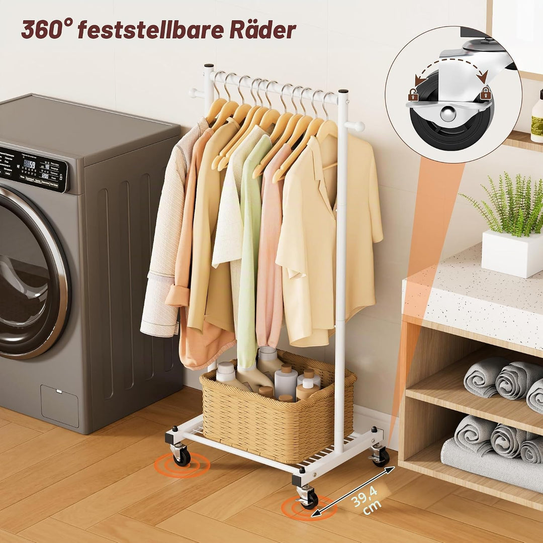 MISSLO Kinder Kleiderständer auf Rollen, 114cm Stabil Klein Kleiderstange mit Ablage, Metall Schmal