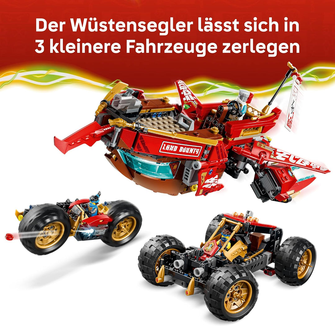 LEGO NINJAGO Wüstensegler - 3-in-1 Ninja-Spielset, umwandelbar in fliegendes Boot, Auto & Motorrad -