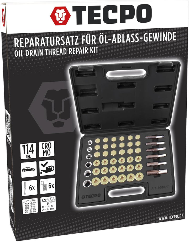 TECPO Ölwanne Ölablasschrauben Reparatur Satz 114 Teile + Gewindebohrer M13-M22