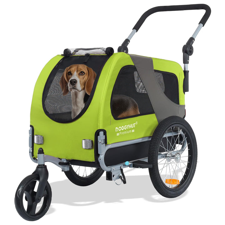 DOGGYHUT® Premium MEDIUM Hundefahrradanhänger & Jogger 2in1 Fahrradanhänger 80104 (Grün)