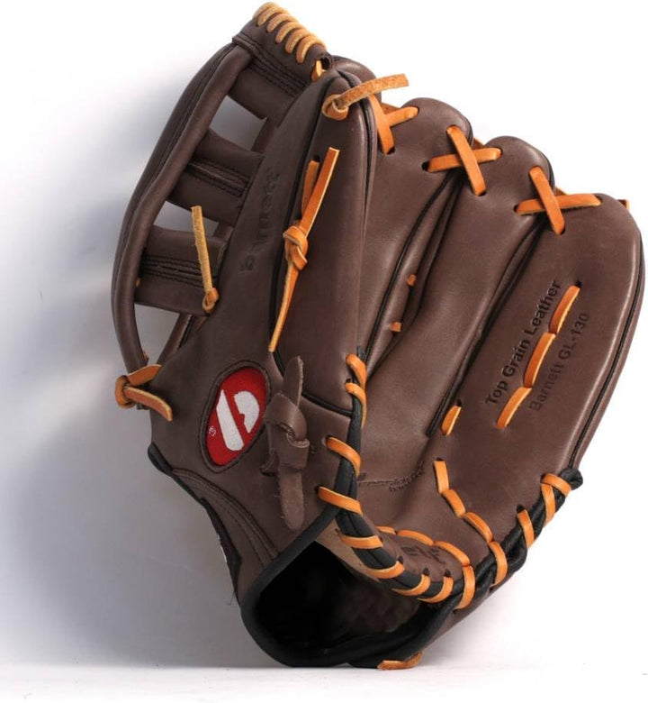 BARNETT GL-130 Baseball Handschuh, Echtleder, Wettkampf, Outfield & Softball 13", braun RH (für Link