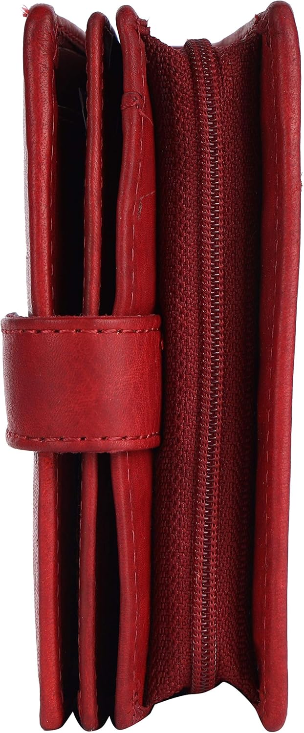 Echtleder Damen Geldbörse Hochwertig Vintage RFID Schutz inklusive Leder Schlüsselanhänger GB-17 Red
