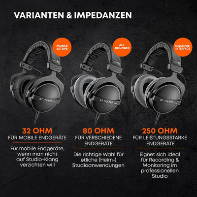 beyerdynamic DT 770 PRO 32 Ohm Over-Ear-Studiokopfhörer in schwarz. Geschlossene Bauweise, kabelgebu