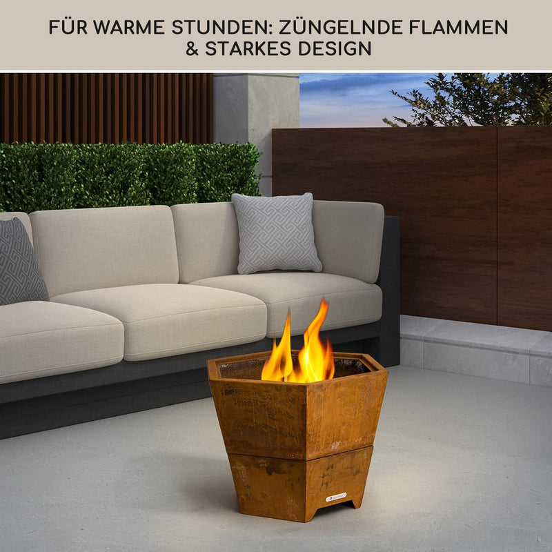 Blumfeldt Feuerschale mit Grillrost, Outdoor Stahl-Feuerschale Gross für Balkon & Camping, Mobile Fe