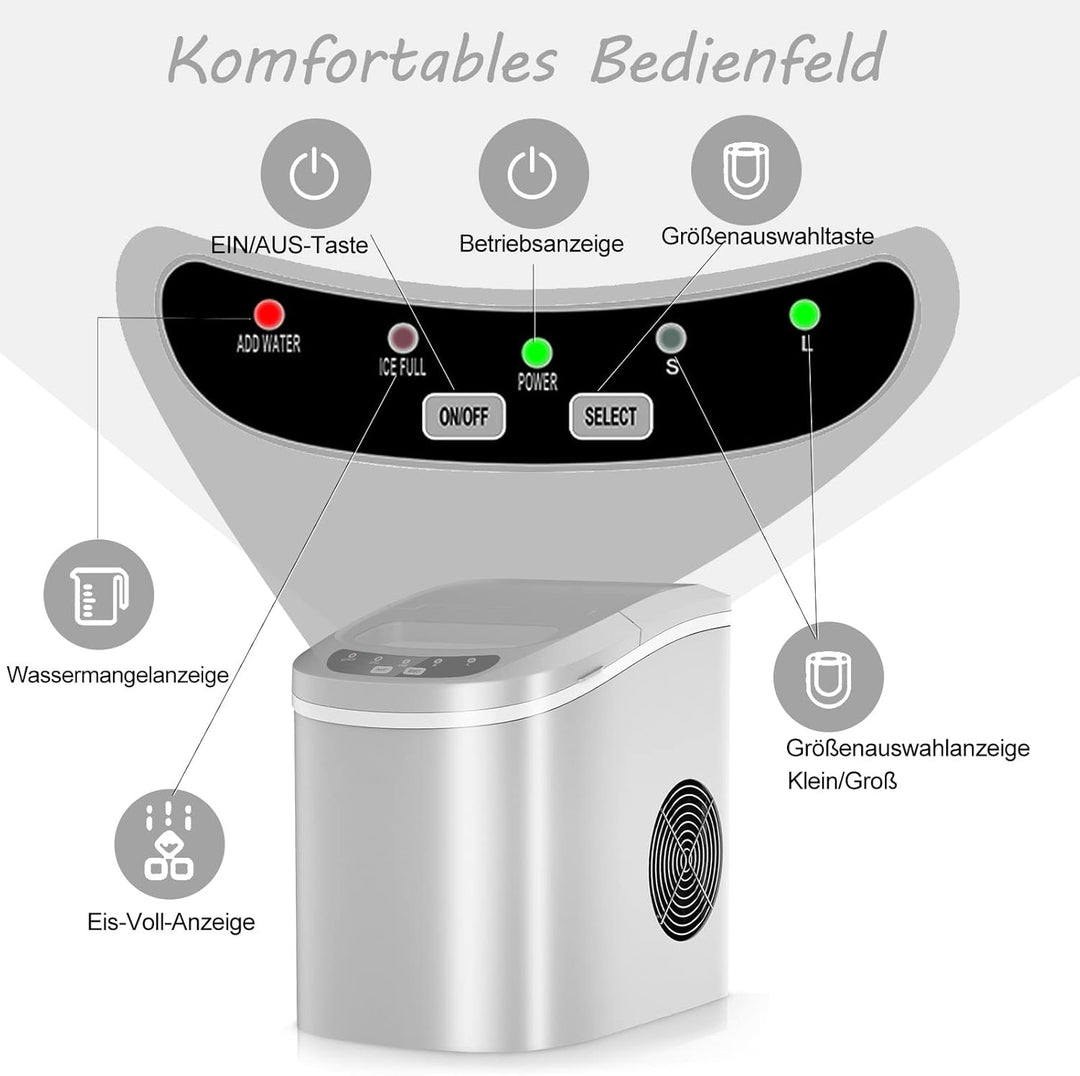 RELAX4LIFE Eiswürfelmaschine, Eismaschine mit Eiswürfelschaufel & Eiskorb, 12 kg in 24 Std, 9 Eiswür