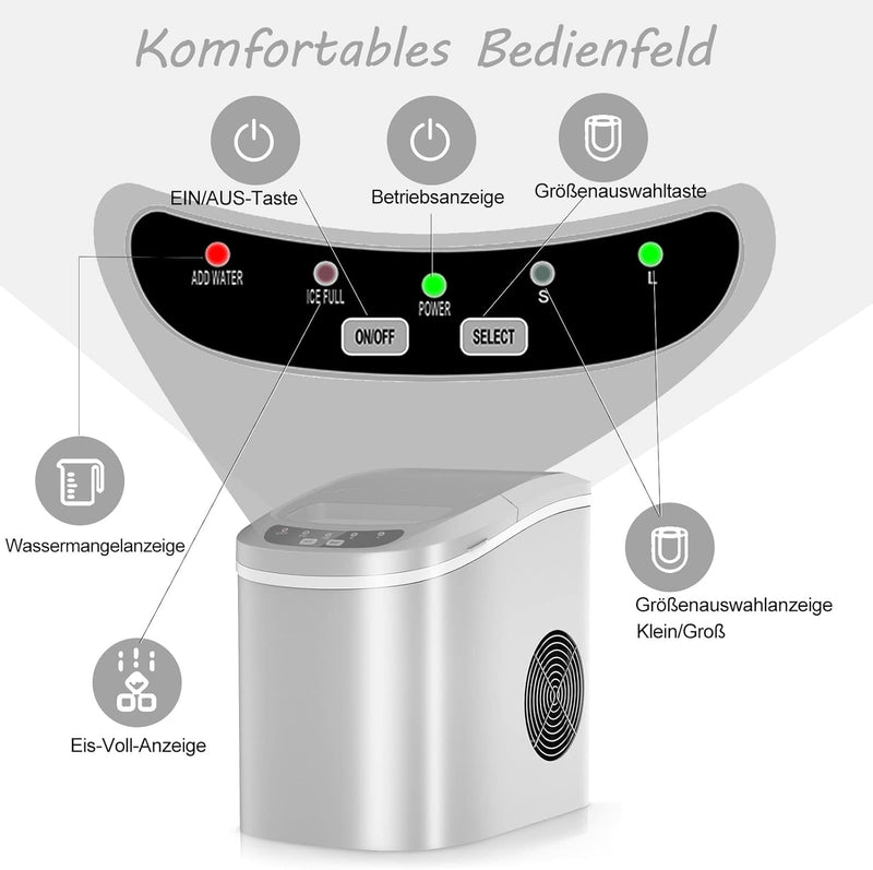 RELAX4LIFE Eiswürfelmaschine, Eismaschine mit Eiswürfelschaufel & Eiskorb, 12 kg in 24 Std, 9 Eiswür
