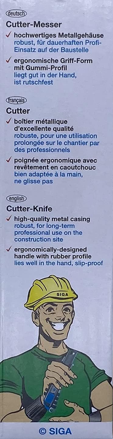 SIGA Profi Cuttermesser aus robustem Metall | ergonomische Gummierung | Übergriffschutz | für Standa