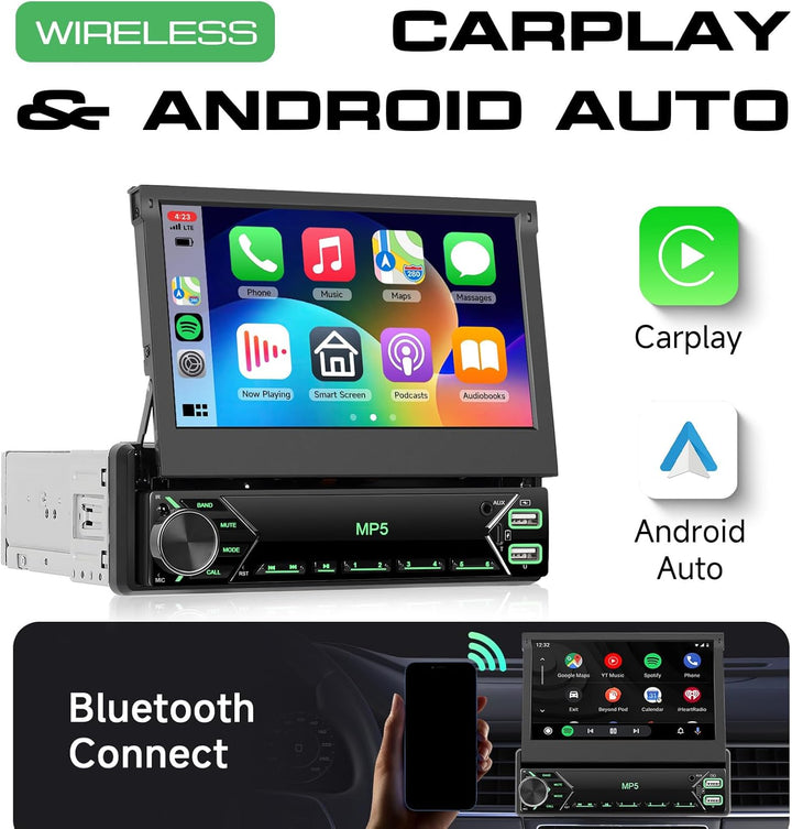 DAB Autoradio 1 Din mit 7 Zoll Bildschirm Ausfahrbar, Hodozzy 1 Din Flip Out Touchscreen Autoradio m