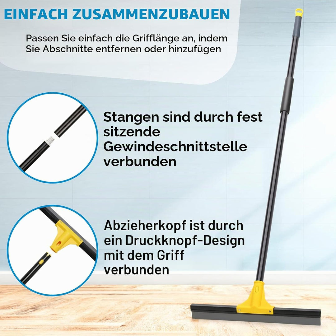Abzieher Boden, 45 cm, Wasserschieber mit langem Griff (159cm), Bodenabzieher für Badezimmerfliesen,