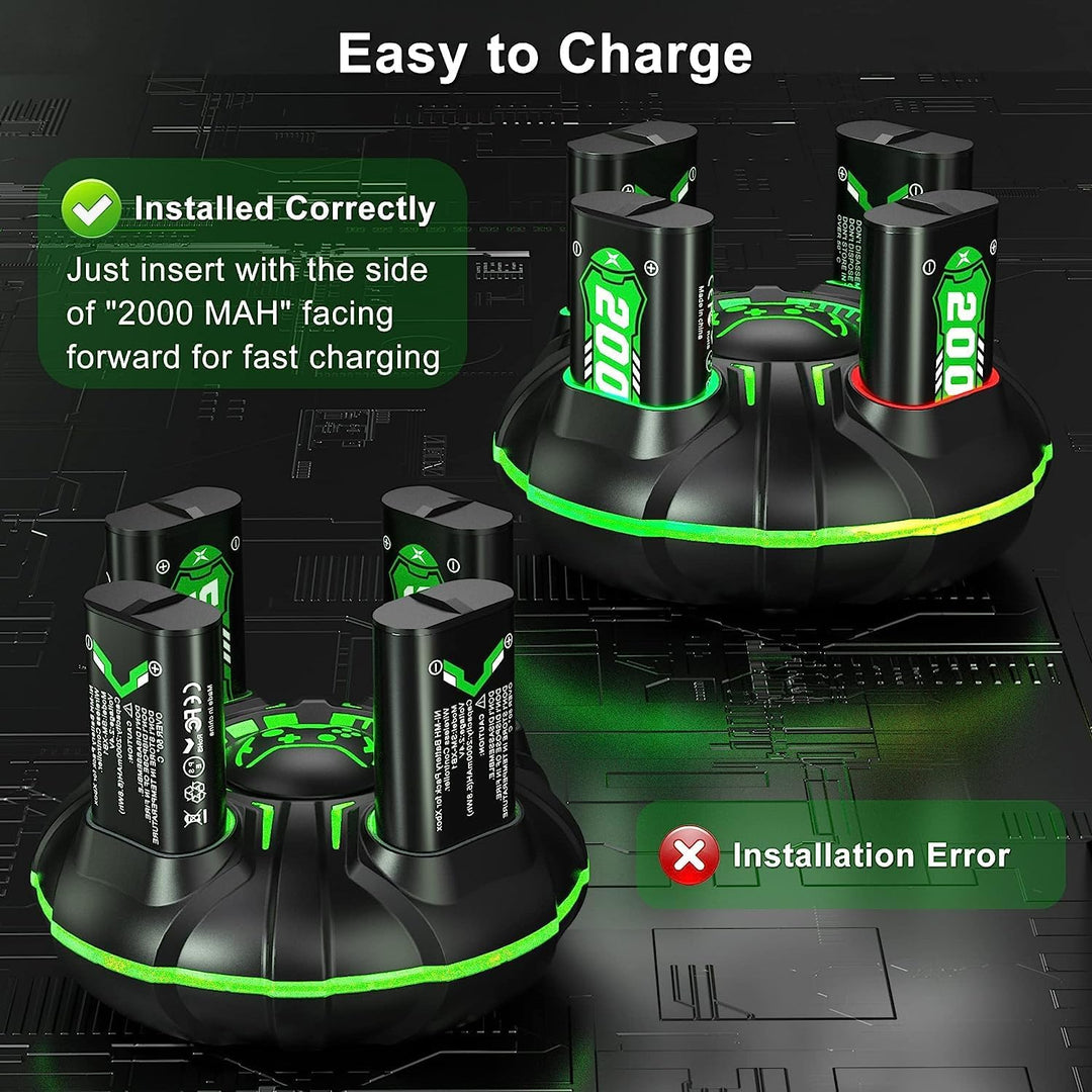 SWANPOW Akku für Xbox One/Series X&S Controller, (4x4800mWh) 4x2000mAh wiederaufladbare Akkus mit La