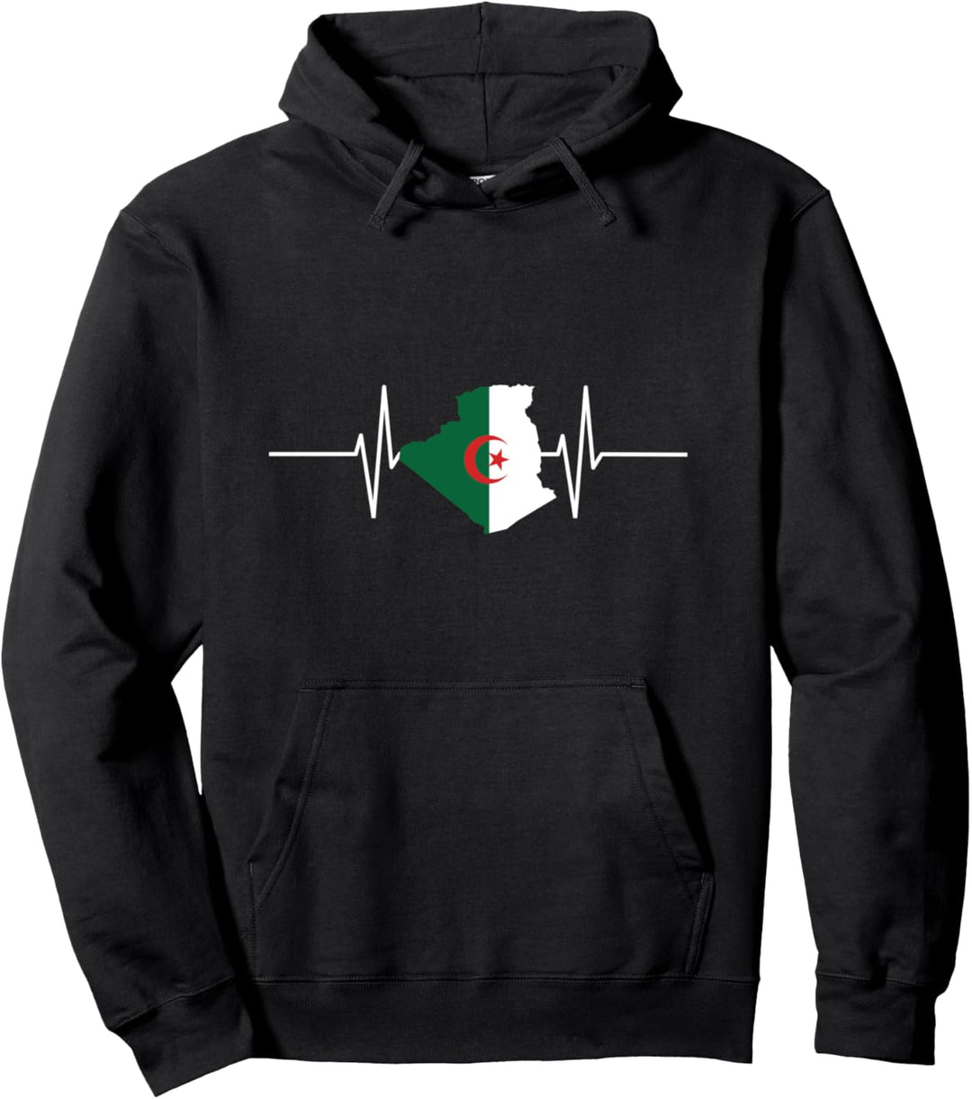 Algerien Karte mit Herzschlag Vintage Flagge Algerien Pullover Hoodie
