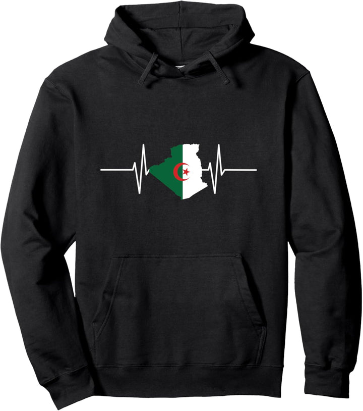 Algerien Karte mit Herzschlag Vintage Flagge Algerien Pullover Hoodie